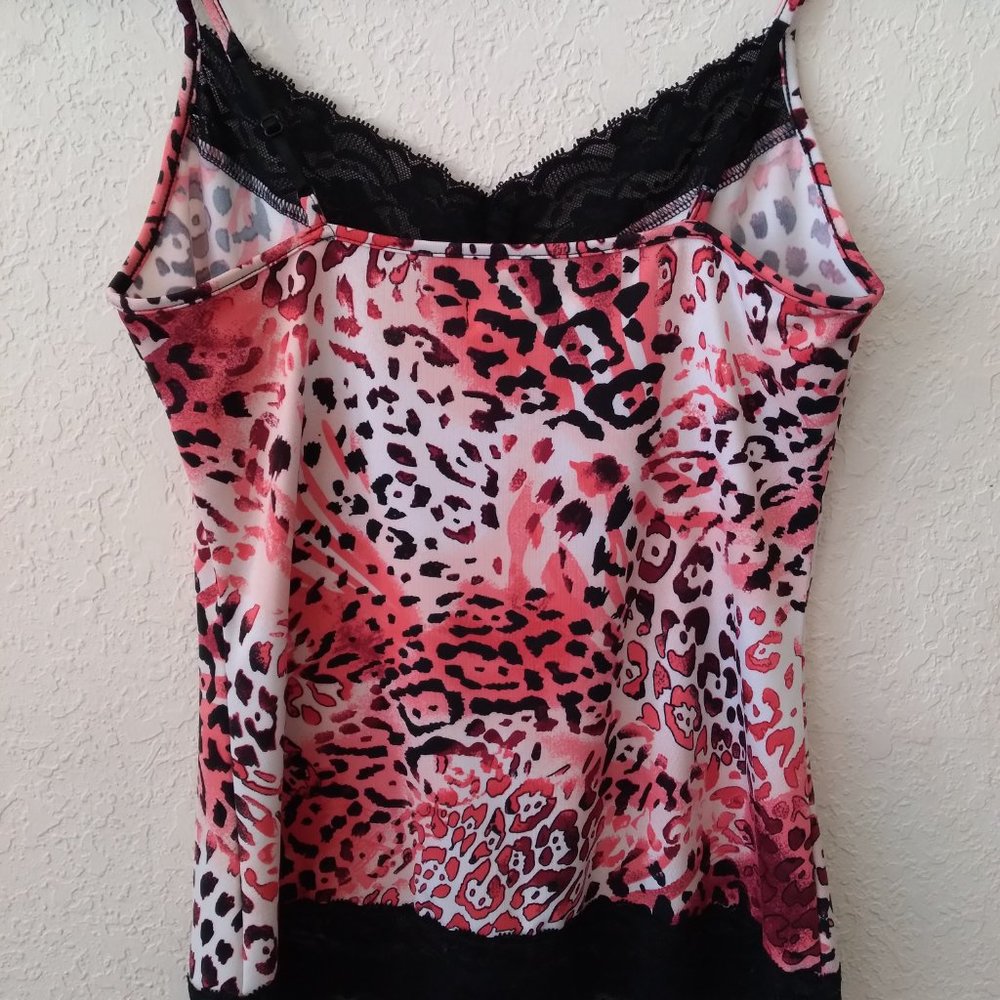 Cache Pink Leopard Print Cami With Black Lace - image 3